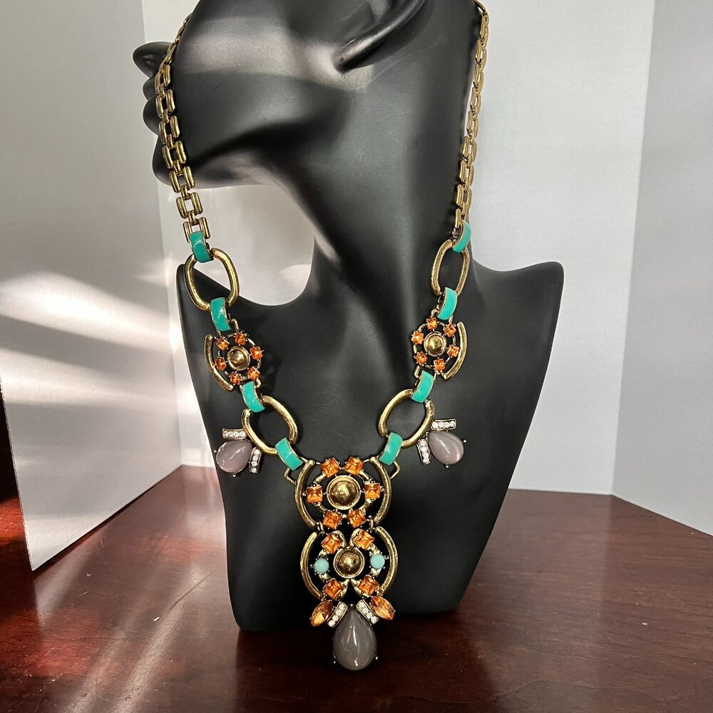 Turquoise & Orange Beaded Statement Necklace - Picture 2 of 4